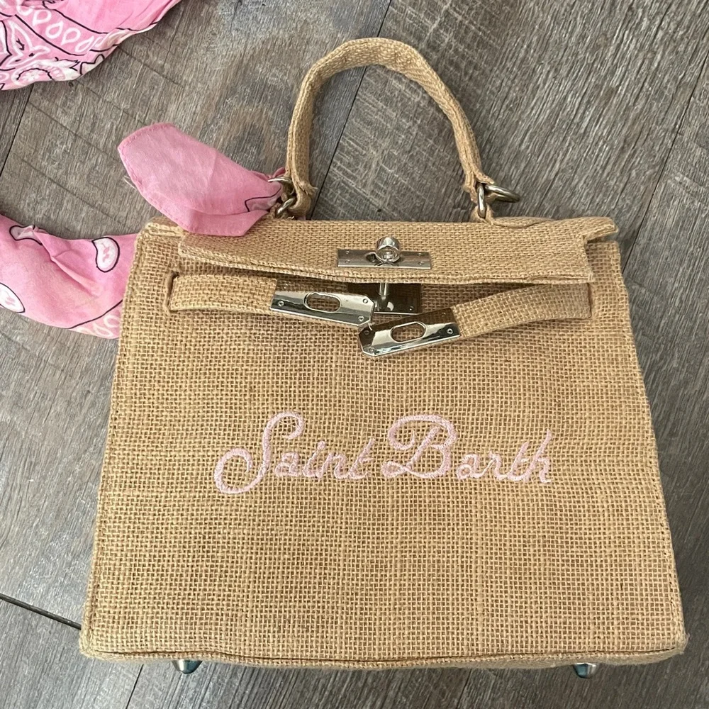 Luna Sarah by Mamour St Barth Burlap Handbag With Shoulder Strap Resortwear